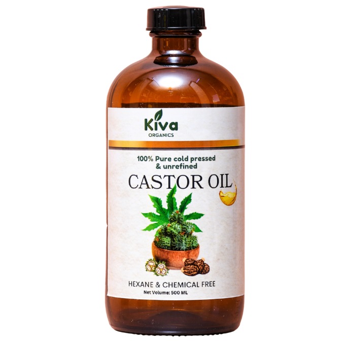 Kiva Organics 100% Pure Cold-Pressed Castor Oil – 500ml (Unrefined, Hexane-Free)
