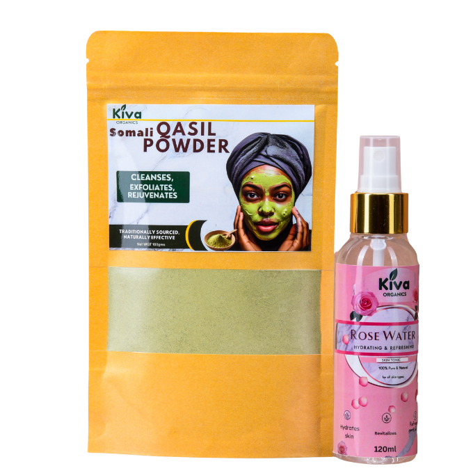 Kiva Organics Somali Qasil Powder & Rose Water Combo – Deep Cleanse, Brighten & Hydrate