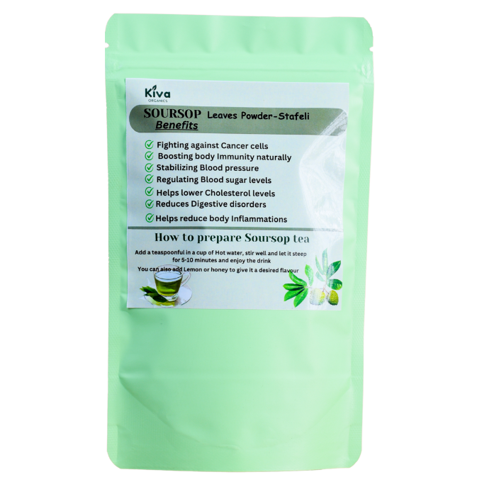 Kiva Organics – Organic Soursop Leaves Powder (Stafeli) – 100% Natural Superfood | Herbal Wellness Tea Powder – 100g