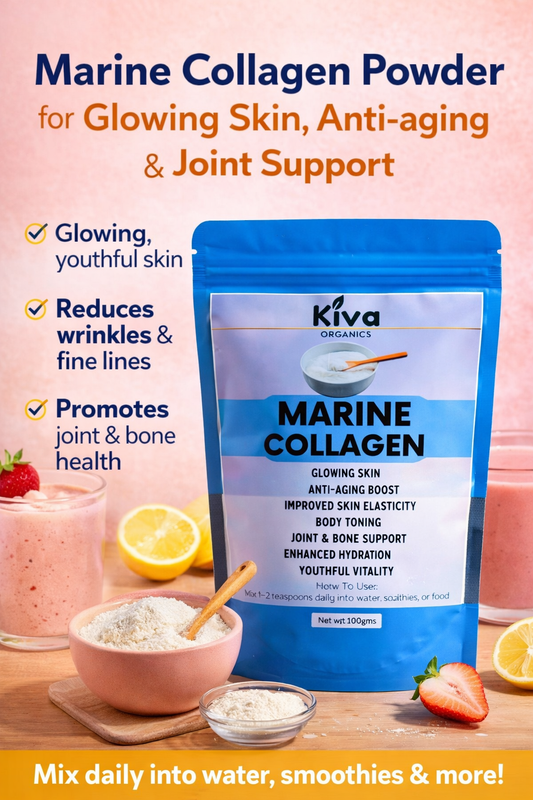 Marine Collagen Powder for Glowing Skin, Anti-Aging & Joint Support | Kiva Organics (100g)