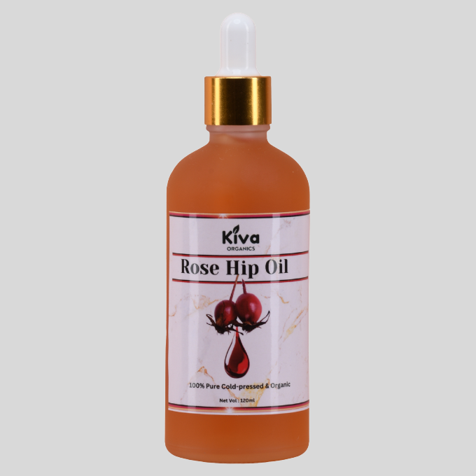 100% Pure Rose Hip Oil (Cold Pressed & Organic) – Anti-Aging Face Oil for Glowing Skin, Acne Scars, Stretch Marks & Hair Growth – Kiva Organics 120ml