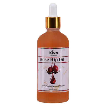 100% Pure Rose Hip Oil (Cold Pressed & Organic) – Anti-Aging Face Oil for Glowing Skin, Acne Scars, Stretch Marks & Hair Growth – Kiva Organics 120ml