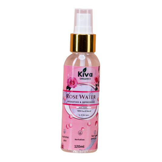 Kiva Organics Rose Water Facial Toner – Natural Hydrating & Refreshing Skin Tonic | 100% Pure Rose Water for Glowing Skin (120ml)