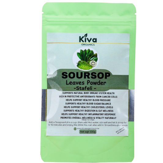Kiva Organics – Organic Soursop Leaves Powder (Stafeli) – 100% Natural Superfood | Herbal Wellness Tea Powder – 100g