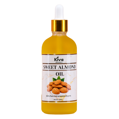 100% Pure Sweet Almond Oil (Cold Pressed & Organic) – Deep Moisturizing Oil for Skin, Hair & Face – Brightening, Anti-Aging & Stretch Mark Care – 120ml